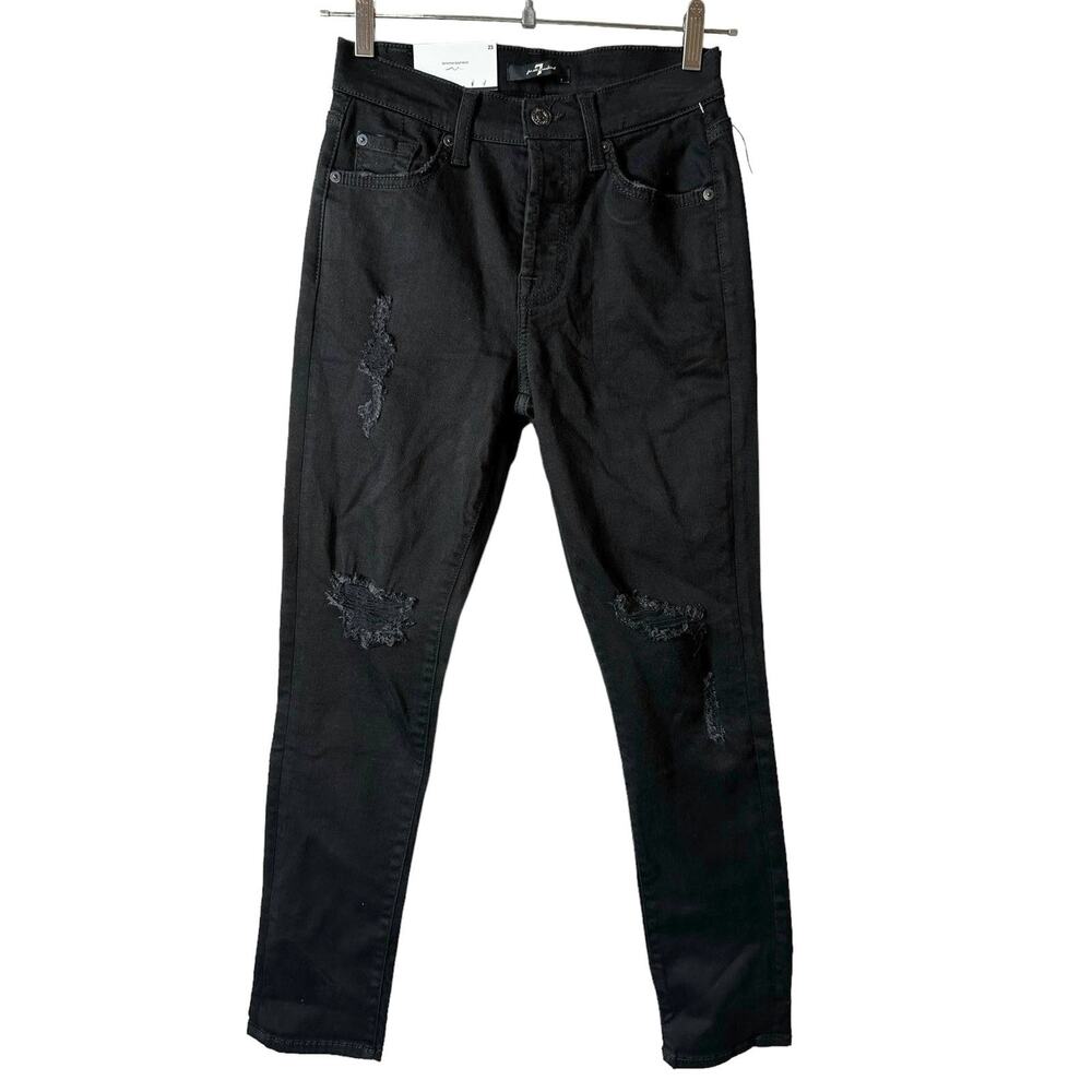 NWT 7 for All Mankind Josefina Feminine Boyfriend Distressed Jeans Black Size 23